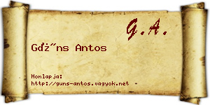 Güns Antos névjegykártya